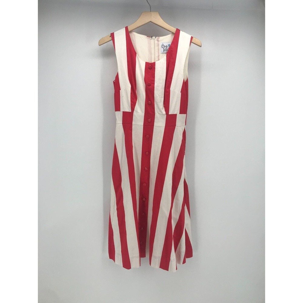 Bea & Dot by ModCloth Dress Womens Small Red Ivory Stripe Fit & Flare Pockets